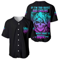 Two black baseball jerseys: one with large neon skull back print, one with chest print