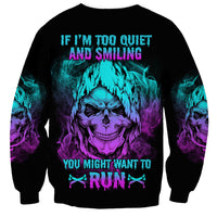 Black unisex sweatshirt with neon skull graphic and slogan print