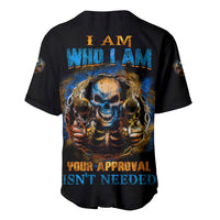 Black baseball jersey, back design with skull graphic and "FOUR APPROVAL" text