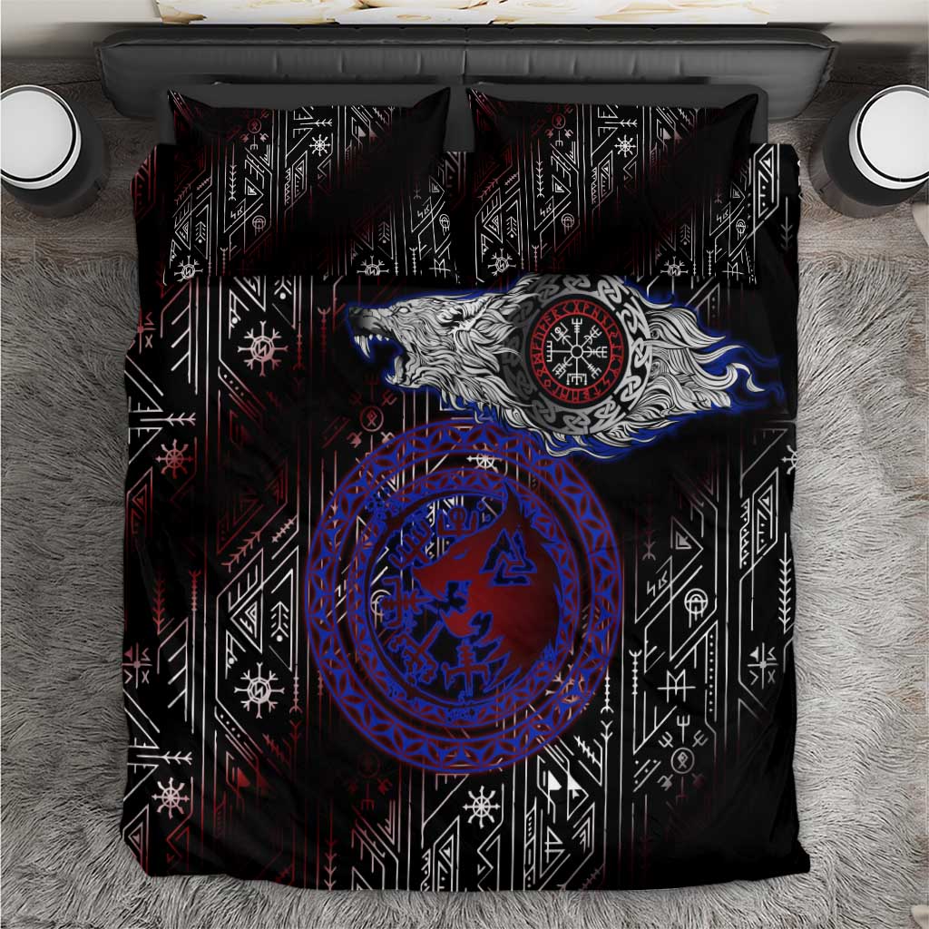 Fenrir Wolf Viking Bedding Set with Vegvisir Runes and Red Circle Norse Legend Tribute - Wonder Print Shop