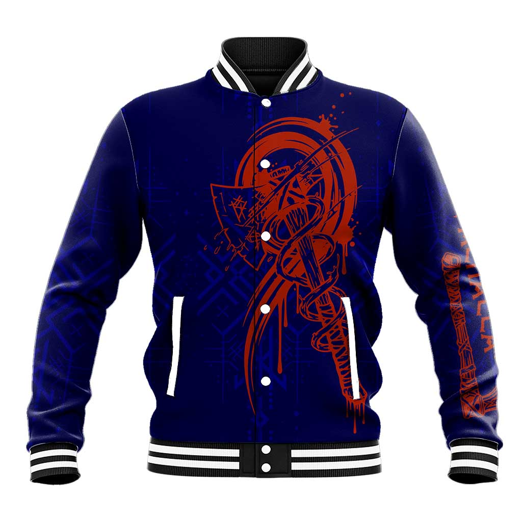 Valhalla Warrior Viking Baseball Jacket with Axes and Norse Symbols Norse Mythology Tribute - Wonder Print Shop