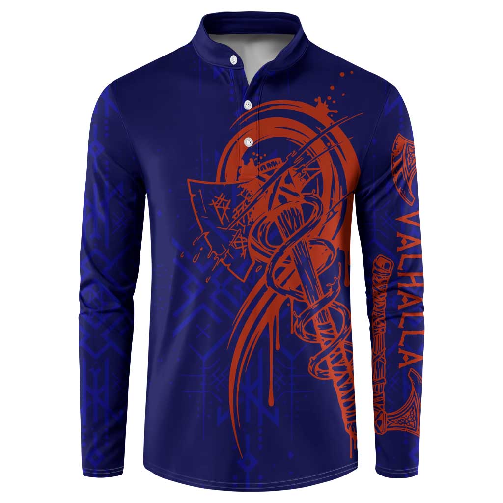 Valhalla Warrior Viking Button Sweatshirt with Axes and Norse Symbols Norse Mythology Tribute - Wonder Print Shop