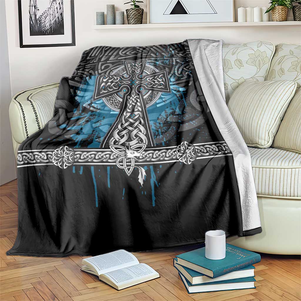 Thor Hammer Viking Blanket with Celtic Knots and Blue Splatter Norse Heritage Tribute - Wonder Print Shop