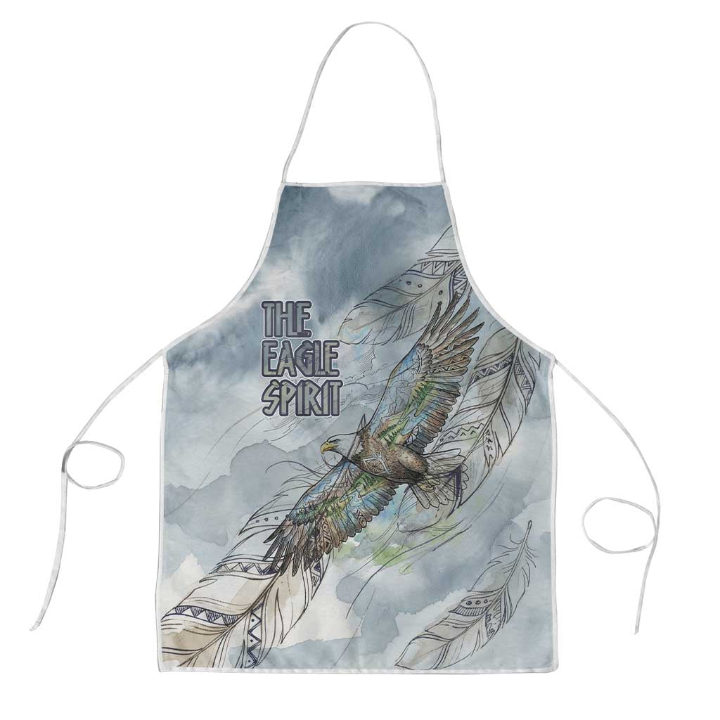 The Eagle Spirit Native American Apron Soaring Bald Eagle and Tribal Feathers Watercolor Sky - Wonder Print Shop