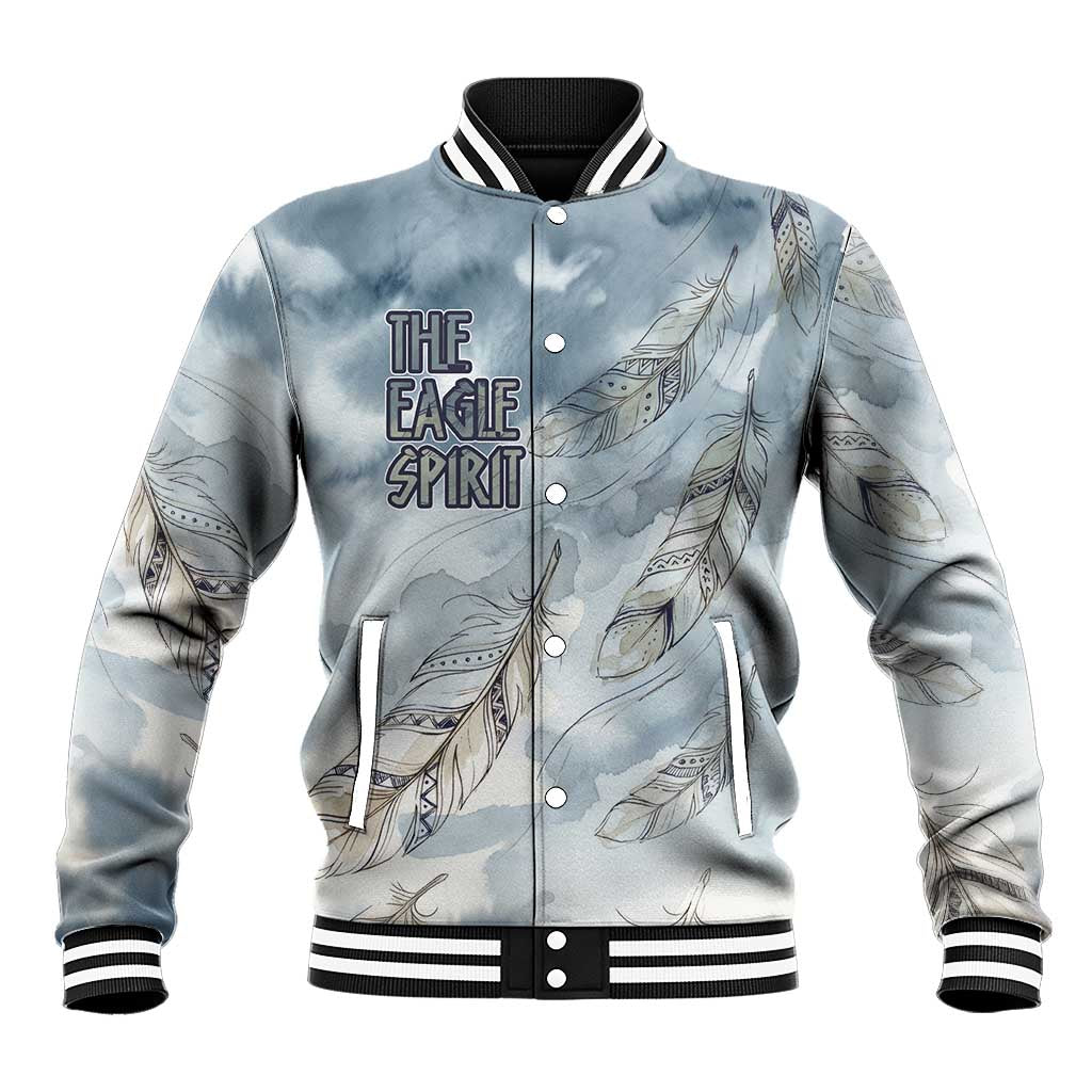 The Eagle Spirit Native American Baseball Jacket Soaring Bald Eagle and Tribal Feathers Watercolor Sky - Wonder Print Shop