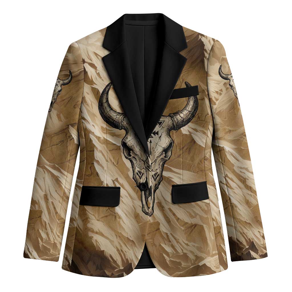 Buffalo Skull Native American Blazer Tribal Symbols and Mountain Scene Great Herd and Plains Guardians - Wonder Print Shop