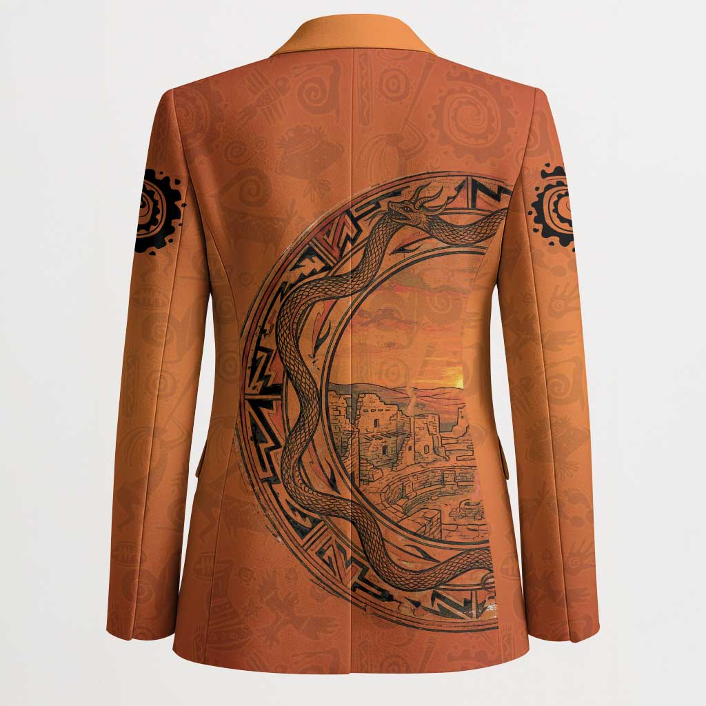 Kokopelli Tribal Blazer Native American Southwestern Petroglyph Patterns Sunset Landscape - Wonder Print Shop