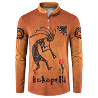 Kokopelli Tribal Button Sweatshirt Native American Southwestern Petroglyph Patterns Sunset Landscape - Wonder Print Shop