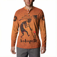 Kokopelli Tribal Button Sweatshirt Native American Southwestern Petroglyph Patterns Sunset Landscape - Wonder Print Shop