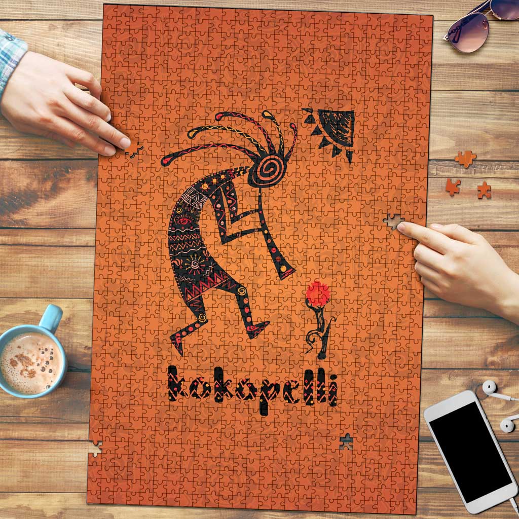 Kokopelli Tribal Puzzle Native American Southwestern Petroglyph Patterns Sunset Landscape - Wonder Print Shop