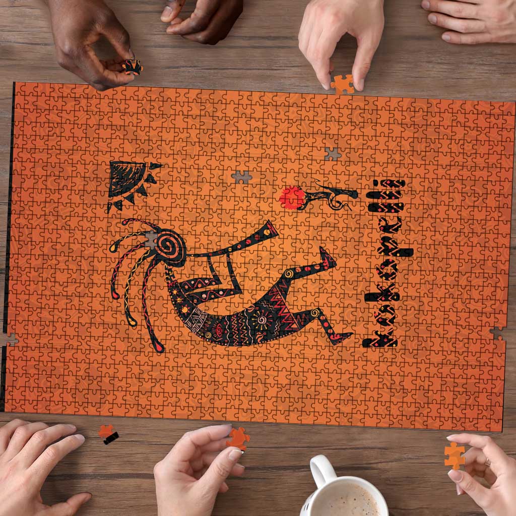 Kokopelli Tribal Puzzle Native American Southwestern Petroglyph Patterns Sunset Landscape - Wonder Print Shop