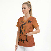 Kokopelli Tribal Scrub Top Native American Southwestern Petroglyph Patterns Sunset Landscape - Wonder Print Shop