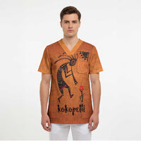 Kokopelli Tribal Scrub Top Native American Southwestern Petroglyph Patterns Sunset Landscape - Wonder Print Shop