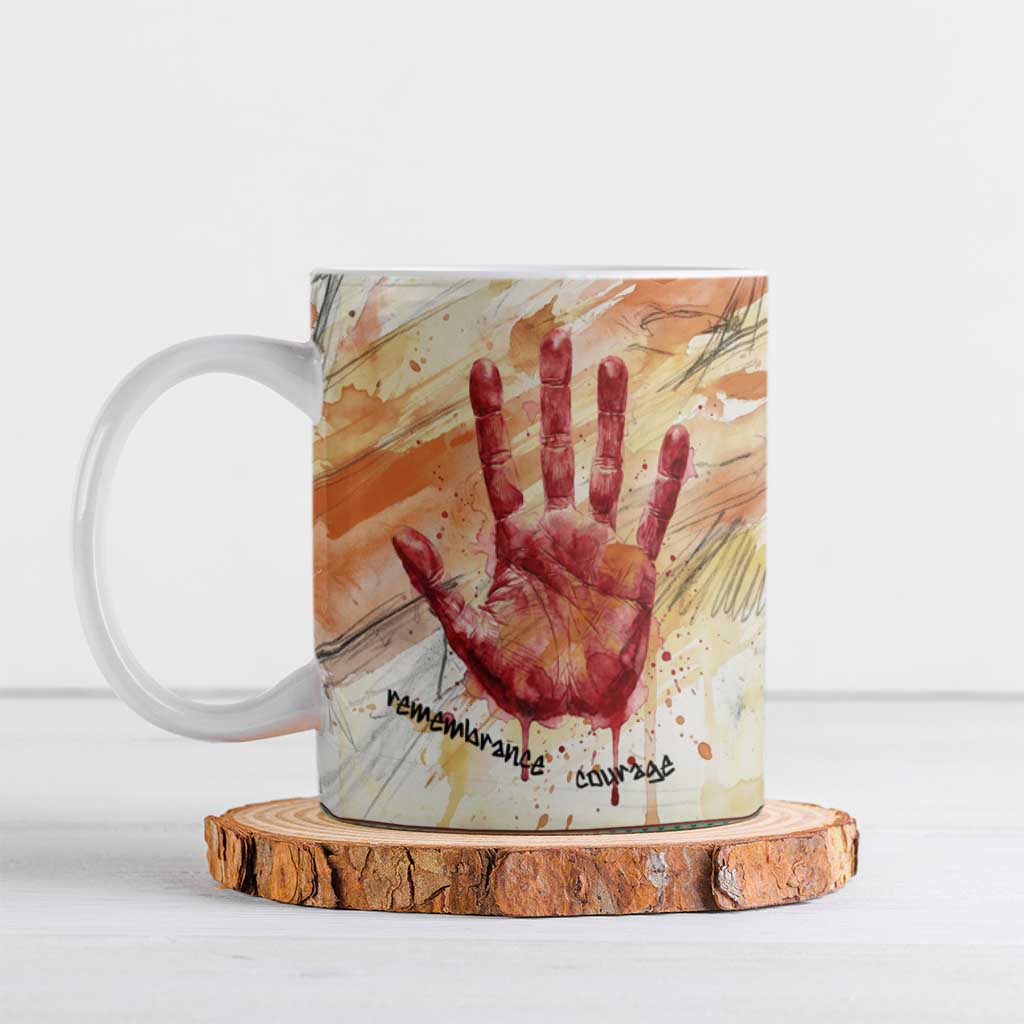 Native American Red Handprint Ceramic Mug Watercolor Paint Splash and Brave Horse Art - Wonder Print Shop