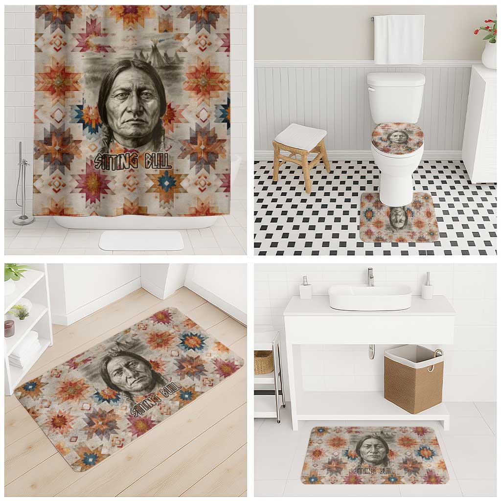 Sitting Bull Portrait Bathroom Set Native American Tipi with Feathers and Spears Indigenous Pride - Wonder Print Shop