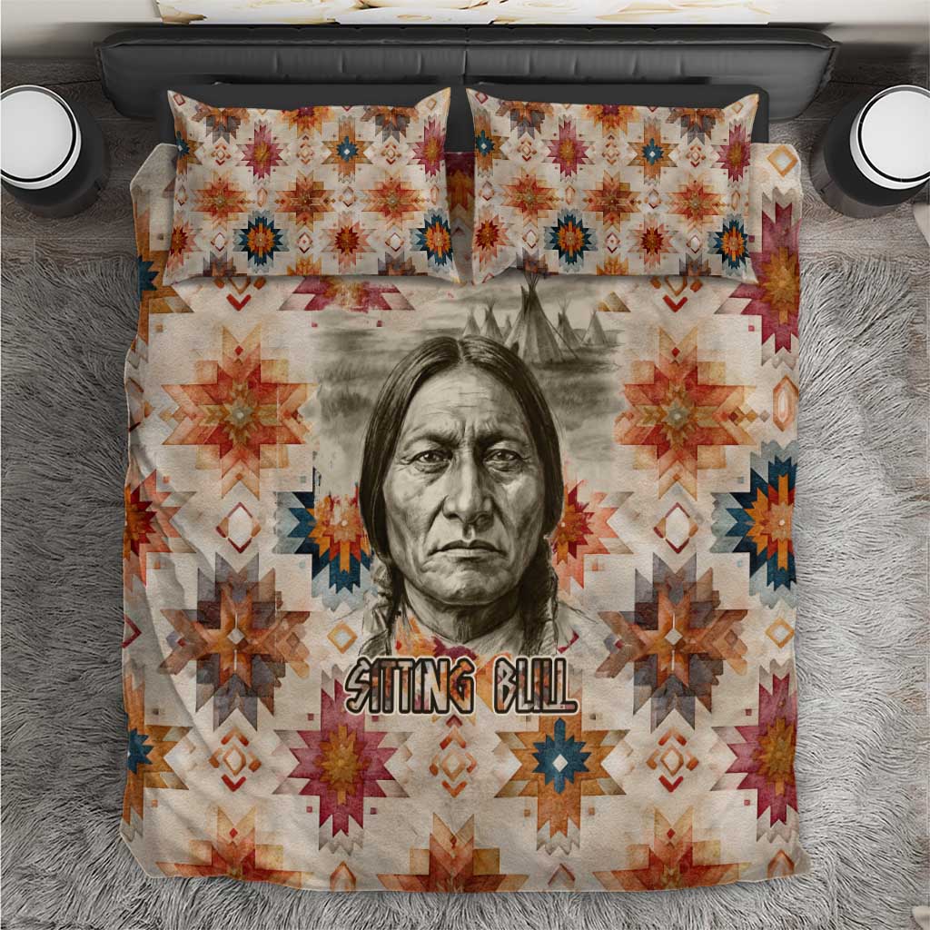 Sitting Bull Portrait Bedding Set Native American Tipi with Feathers and Spears Indigenous Pride - Wonder Print Shop