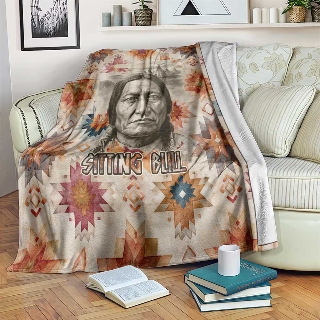 Sitting Bull Portrait Blanket Native American Tipi with Feathers and Spears Indigenous Pride - Wonder Print Shop