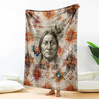 Sitting Bull Portrait Blanket Native American Tipi with Feathers and Spears Indigenous Pride - Wonder Print Shop