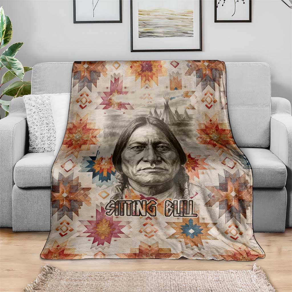 Sitting Bull Portrait Blanket Native American Tipi with Feathers and Spears Indigenous Pride - Wonder Print Shop
