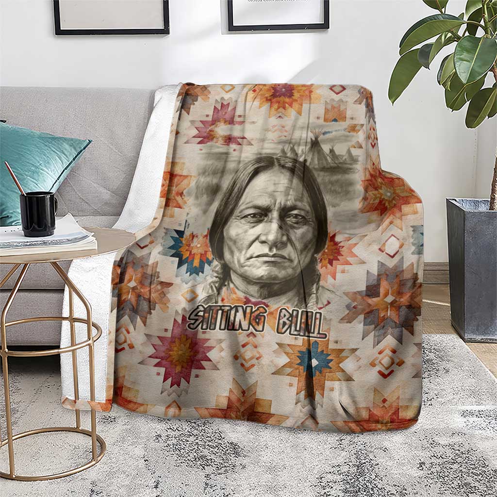 Sitting Bull Portrait Blanket Native American Tipi with Feathers and Spears Indigenous Pride - Wonder Print Shop