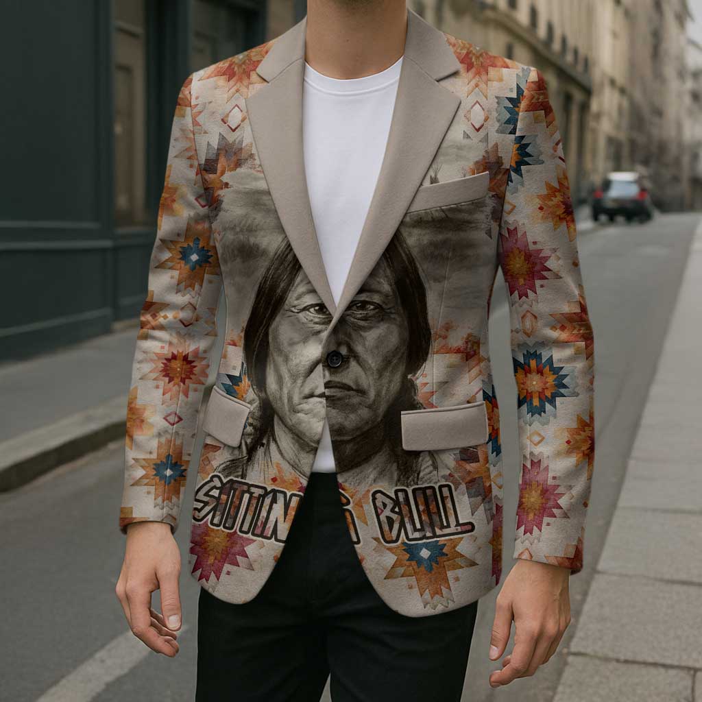 Sitting Bull Portrait Blazer Native American Tipi with Feathers and Spears Indigenous Pride - Wonder Print Shop