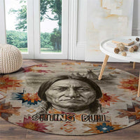 Sitting Bull Portrait Round Carpet Native American Tipi with Feathers and Spears Indigenous Pride - Wonder Print Shop
