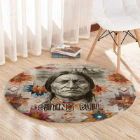 Sitting Bull Portrait Round Carpet Native American Tipi with Feathers and Spears Indigenous Pride - Wonder Print Shop