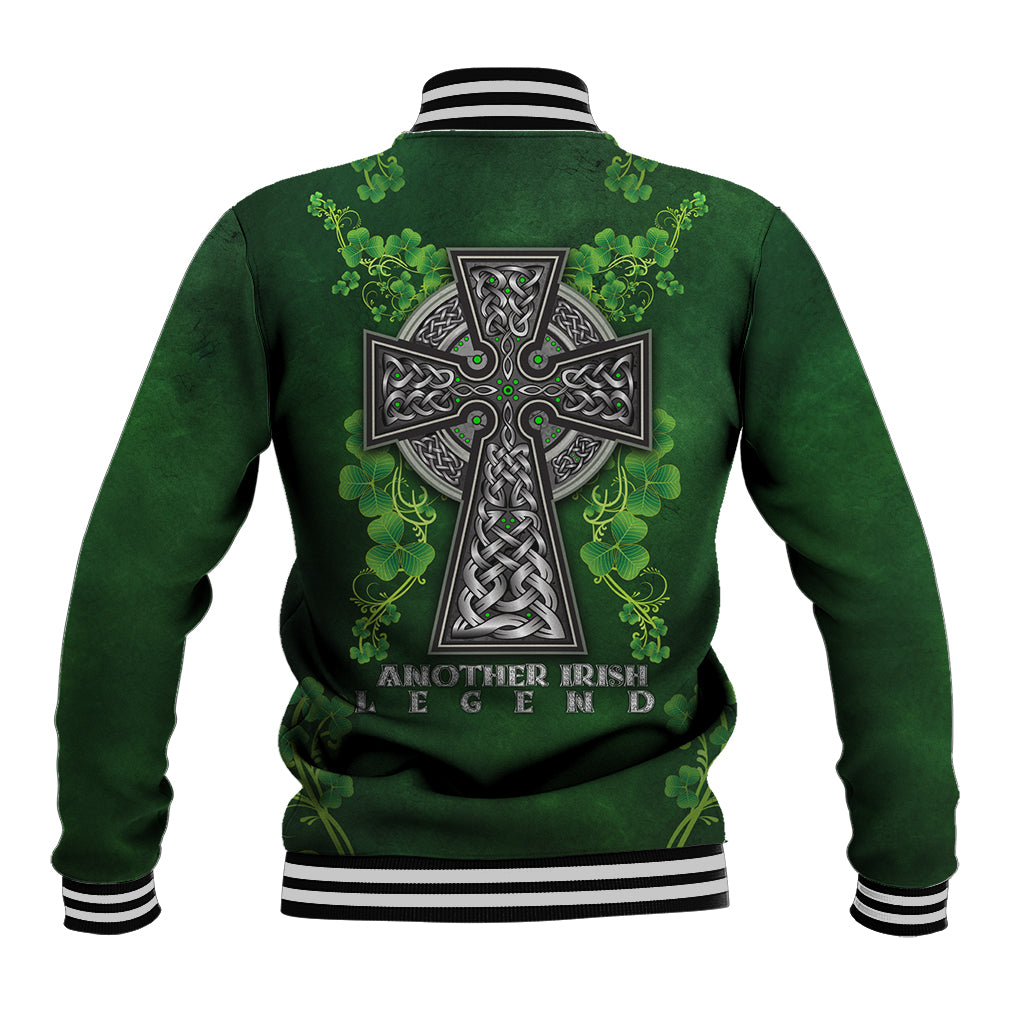Green baseball jacket with back Celtic cross and shamrock floral print