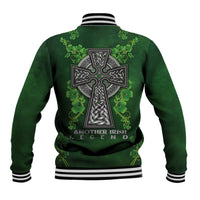 Green baseball jacket with back Celtic cross and shamrock floral print