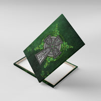 Green framed canvas wall art with Celtic Irish cross and shamrock floral accents