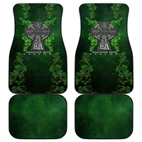 Green car floor mat set with Celtic cross and shamrock floral design