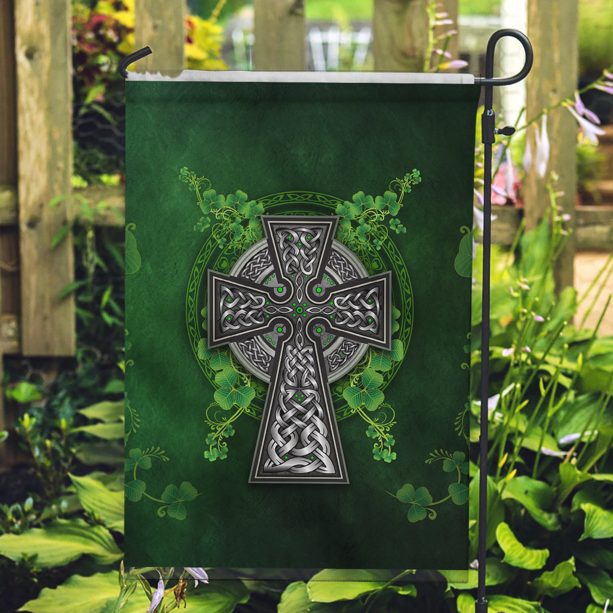 Irish Cross Mix With Shamrock Floral Garden Flag - Wonder Print Shop