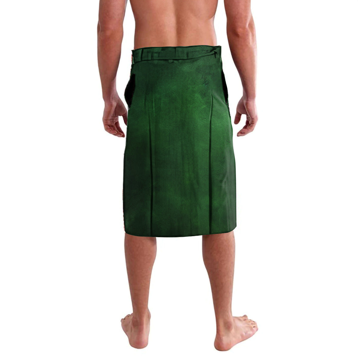 Green knee-length lavalava skirt with drawstring waistband, solid fabric