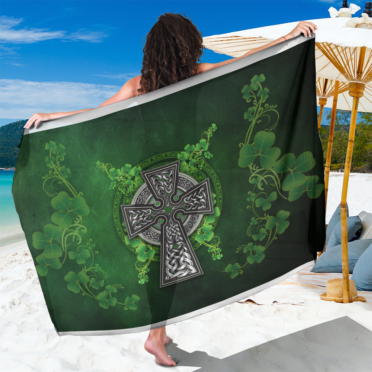 Irish Cross Mix With Shamrock Floral Sarong - Wonder Print Shop