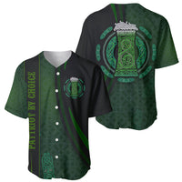 Green and black baseball jersey front and back views with Celtic circle and crest