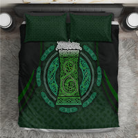 Black and green bedding set with large Celtic circle beer cup graphic and two pillowcases