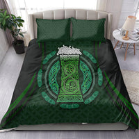 Black bedding set with central green Celtic circle beer cup print and two matching pillowcases