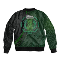 Unisex black bomber jacket with green beer cup Celtic circle back print