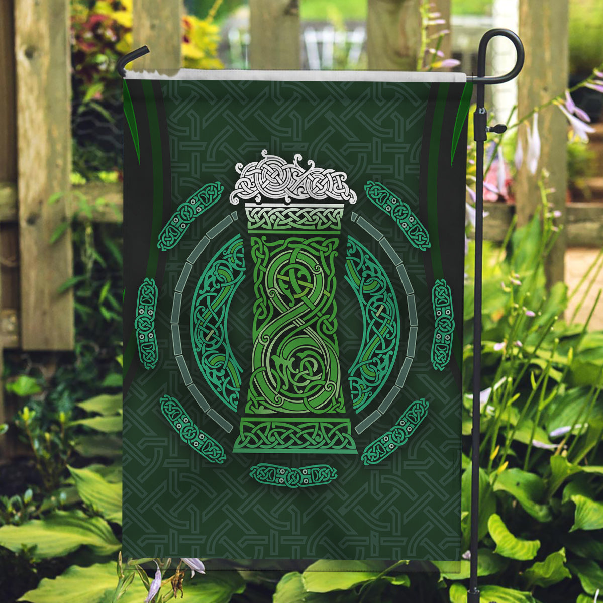 Beer Cup Pattern And Celtic Circle Green Garden Flag - Wonder Print Shop