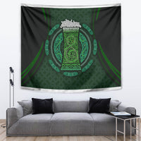 Black tapestry with neon-green Celtic circle and knotwork design