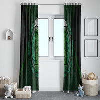 Pair of green window curtain panels with Celtic circle beer cup motif and dark side borders