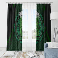 Green window curtain set with Celtic circle beer cup design and dark borders