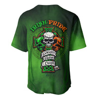 Green baseball jersey, crew neck, short sleeves, full back skull cross emblem graphic.