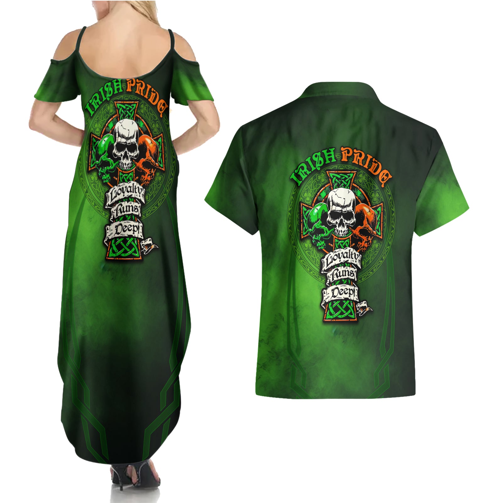 Irish Pride - Skull Cross Mix Couples Matching Summer Maxi Dress and Hawaiian Shirt - Wonder Print Shop