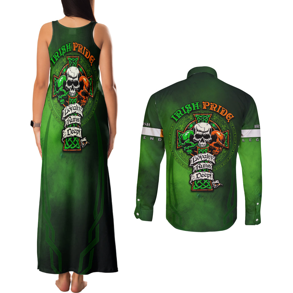 Irish Pride - Skull Cross Mix Couples Matching Tank Maxi Dress and Long Sleeve Button Shirt - Wonder Print Shop