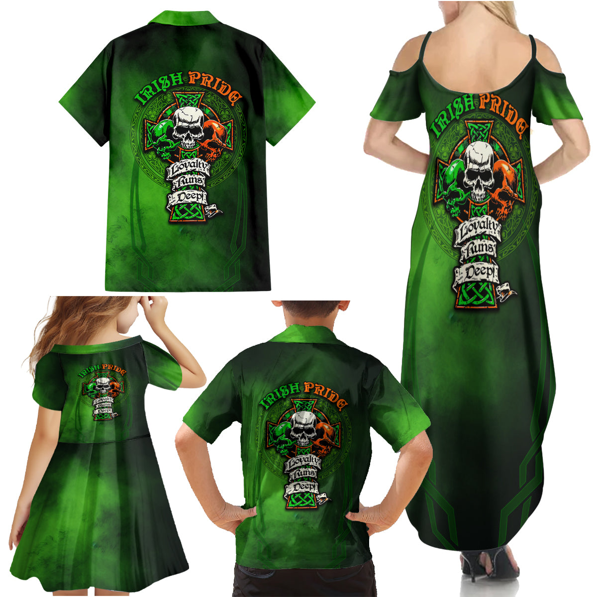 Irish Pride - Skull Cross Mix Family Matching Summer Maxi Dress and Hawaiian Shirt - Wonder Print Shop