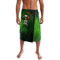 Green lavalava-style skirt with Irish Pride skull graphic patch and center slit