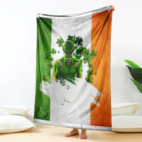 Green–white–orange blanket featuring a leprechaun holding a pot and shamrocks