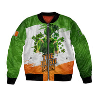 Unisex bomber jacket with full-zip front, ribbed cuffs, green sleeves, tricolor graphic logo
