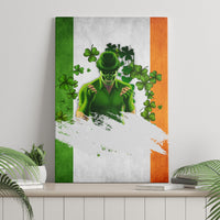 Irish themed canvas wall art featuring leprechaun face and clover shamrock border design